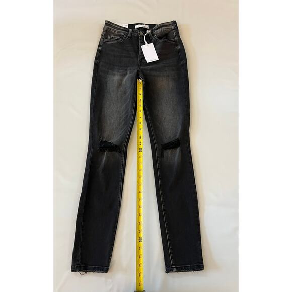 NWT Vervet Distressed High Rise Denim Skinny Jeans Womens 26 Black Grunge Edgy - Picture 6 of 15